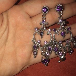 Chandelier earrings Silver & purple accents